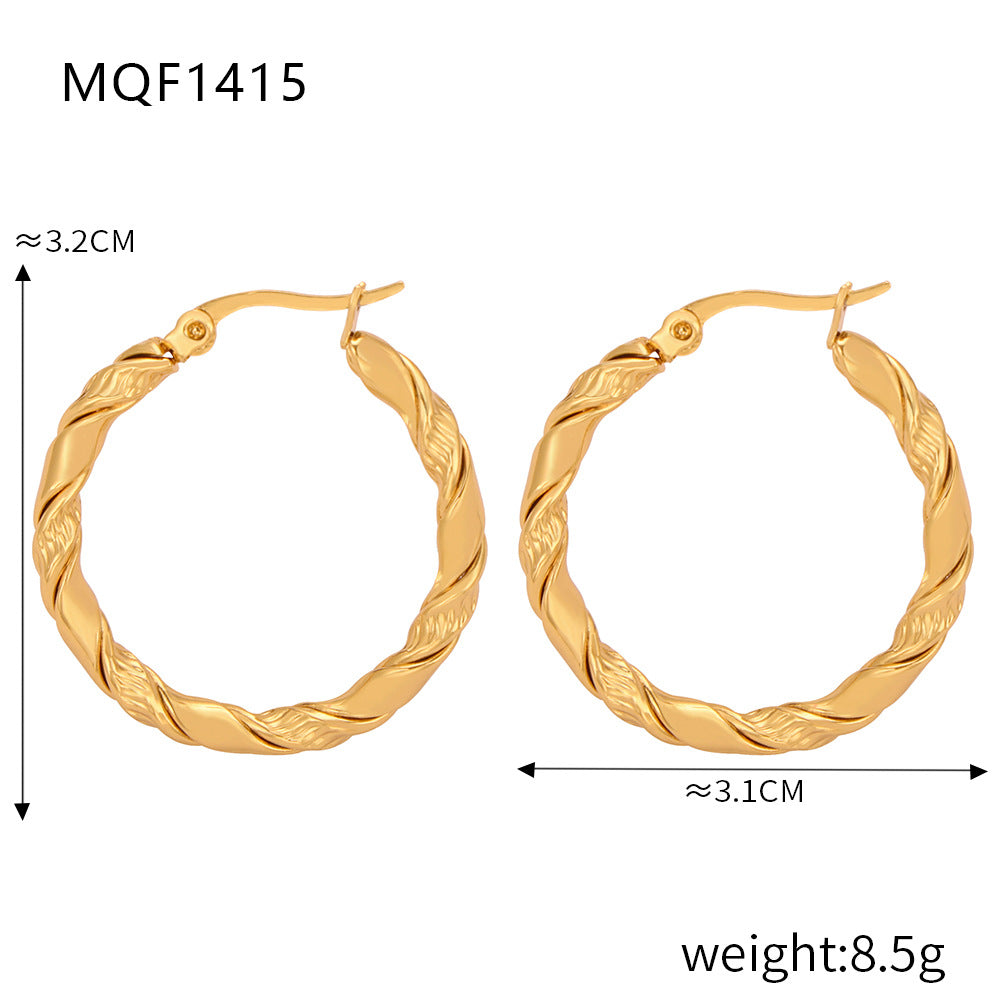 Wholesale Titanium Steel Gold Plated Hemp Pattern Large Earrings